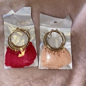 Three pairs sold as a set tassel hoop earrings